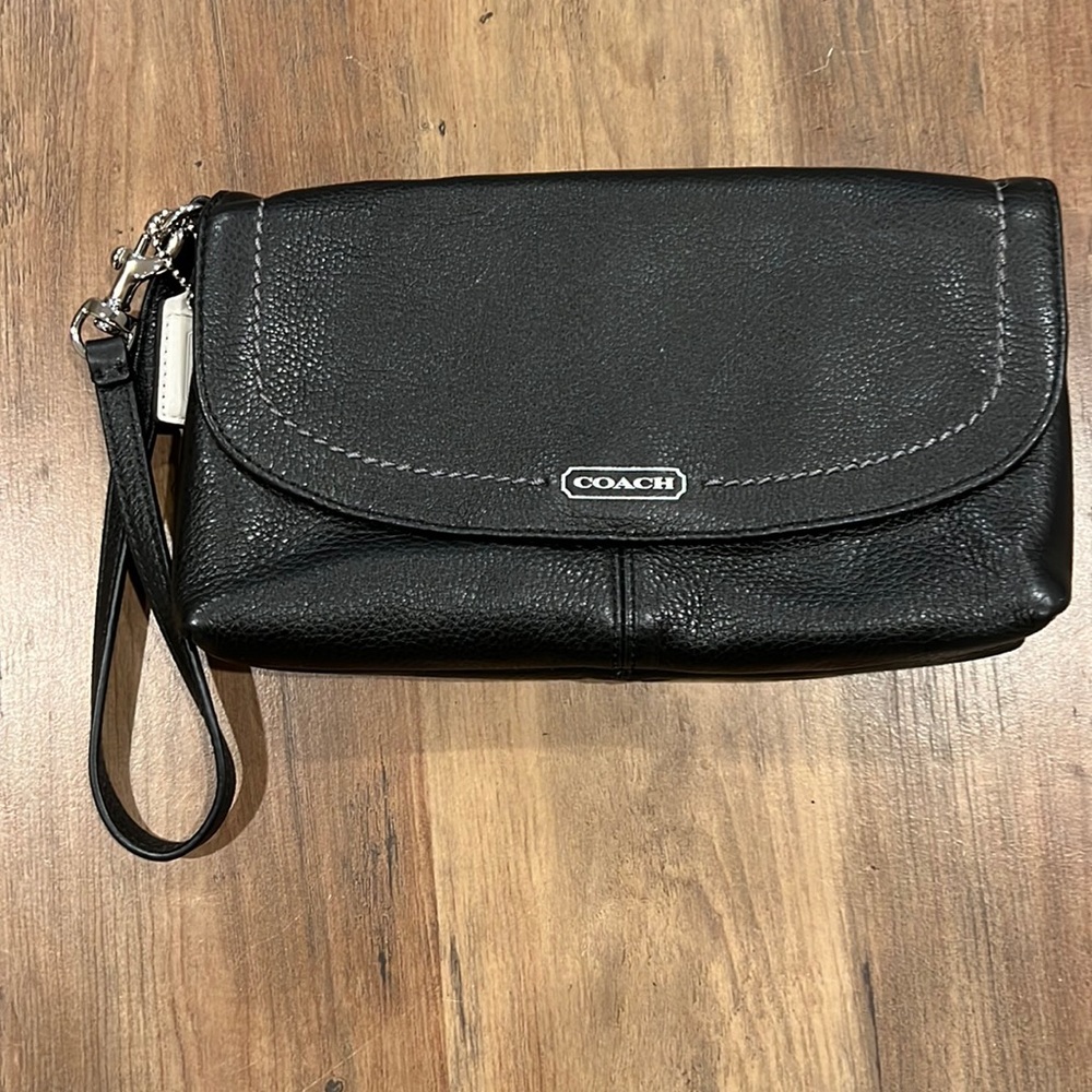 Coach Black leather wristlet . EUC